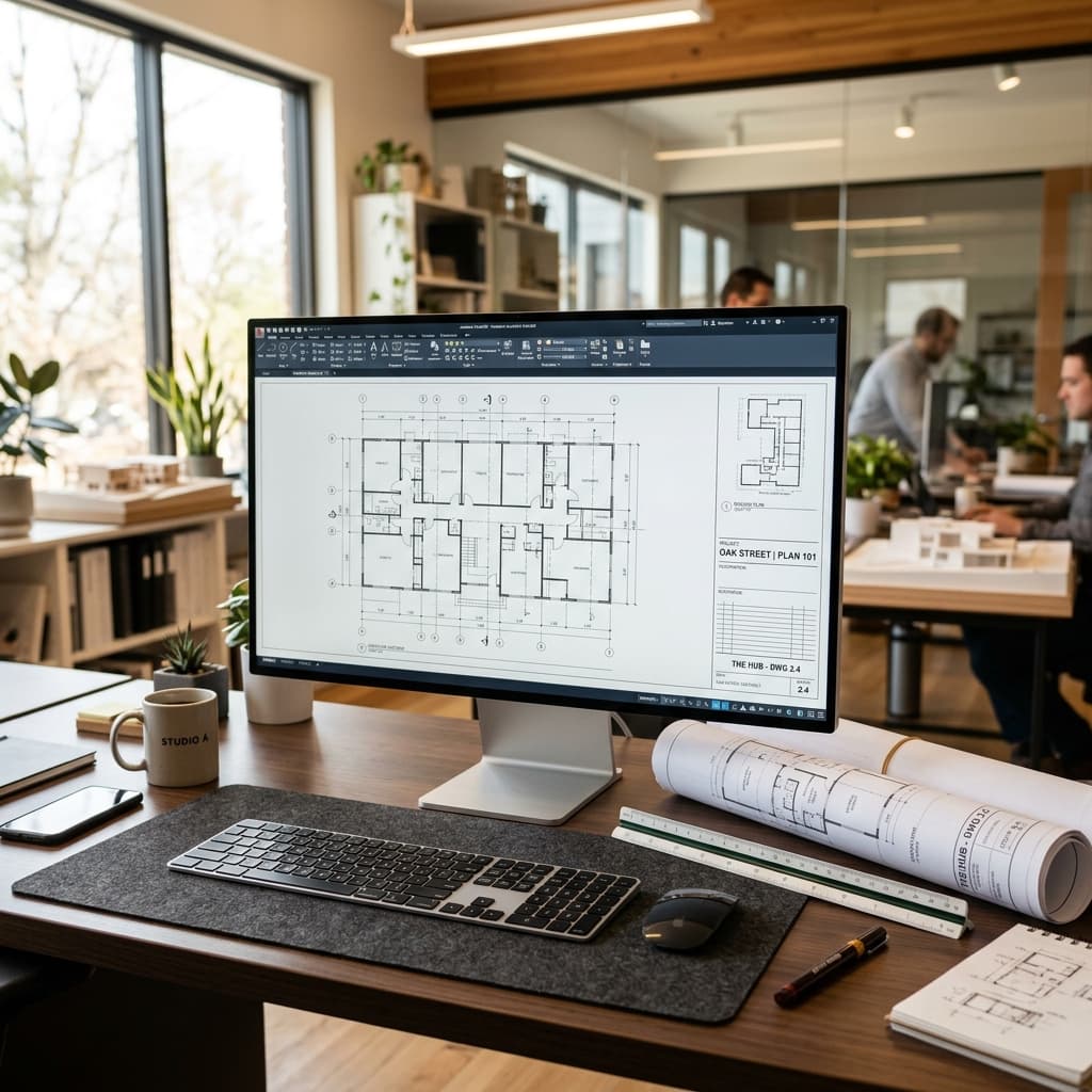 Engineers drafting on CAD workstation